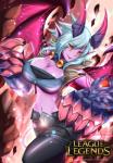 big_breasts blush breasts cleavage clothed clothing female hair huge_breasts jewelry membrane_(anatomy) membranous_wings necklace not_furry smile solo wings torahimemax league_of_legends riot_games tencent vi_(lol) demon humanoid mammal 2016