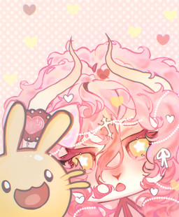 accessory anthro chibi cross female hair_accessory horn solo star_pupils rumeru slime_rancher_2 rumi_(rumeru) bovid caprine cotton_slime mammal sheep hi_res