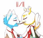 anthro blue_body blue_fur blush clothed clothing duo eyes_closed female food fur horn male male/female romantic romantic_couple simple_background white_background andromeda_(artist) cartoon_network pocky pocky_and_pretz_day the_amazing_world_of_gumball gumball_watterson penny_fitzgerald domestic_cat felid feline felis mammal 2015 absurd_res colored_sketch hi_res sketch