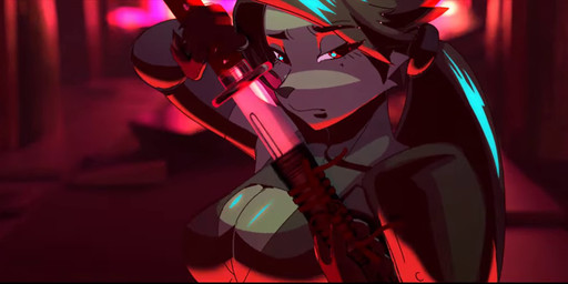anthro black_body black_fur black_hair bodysuit bouncing_breasts bouncing_butt breasts butt clothing female fire fur hair japan katana melee_weapon ponytail red_eyes shoulder_pads skinsuit smoke solo sword tight_clothing weapon pendazella animated digital_media_(artwork) no_sound short_playtime video