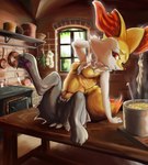 anthro appliance breasts comfy cooking cooking_pot detailed_background featureless_breasts featureless_crotch female fire fireplace food furniture inside kitchen kitchen_appliance meat oven plant seductive sitting small_breasts solo soup steaming stove table window window_light noconcession nintendo pokemon braixen generation_6_pokemon pokemon_(species) absurd_res hi_res