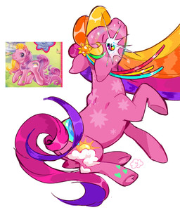 cutie_mark female feral glowing glowing_eyes hair hooves multicolored_eyes multicolored_hair pink_body rainbow_eyes solo sun cracklewink hasbro mlp_g3 my_little_pony my_little_pony_(2003) rainbow_flash_(mlp_g3) earth_pony equid equine horse mammal pony absurd_res hi_res