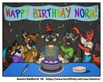5_fingers banner birthday birthday_cake birthday_candle birthday_party black_ears black_snout blue_bottomwear blue_clothing blue_eyes blue_markings blue_pants blue_pawpads blue_shirt blue_tongue blue_topwear border bottomwear brown_body brown_ears brown_eyes brown_fur brown_inner_ear brown_paws cake candle celebration clothed clothing confetti dessert eyes_closed facial_markings fingers floppy_ears food fur furniture green_clothing green_shirt green_topwear grey_body grey_fur grey_inner_ear group hands_on_table happy_birthday hat head_markings headgear headwear hug knife long_tail male markings multicolored_body multicolored_fur number_candle one_eye_closed orange_body orange_fur orange_snout pants party party_hat pawpads plate pointy_ears presenting prick_ears purple_clothing purple_shirt purple_topwear red_markings shirt smile standing table tail tan_body tan_clothing tan_fur tan_inner_ear tan_shirt tan_topwear text tongue tongue_out topwear two_tone_body two_tone_fur white_border wink yellow_eyes kemira kemira_redearth_(character) norm_(dog) vulan_(flyinfox) canid canine canis domestic_dog felid feline fox husky mammal nordic_sled_dog spitz 2019 artist_name character_request digital_drawing_(artwork) digital_media_(artwork) english_text url