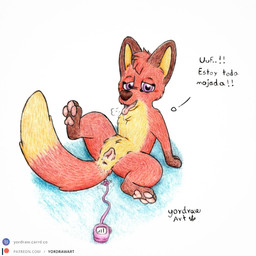 animal_genitalia animal_vulva anus bodily_fluids brown_nose canine_genitalia canine_vulva female feral fur genital_fluids genitals looking_at_viewer open_mouth open_smile patreon_logo patreon_username pawpads paws pink_pawpads pink_tongue pink_vulva raised_leg red_body red_fur satisfaction sex_toy smile smiling_at_viewer solo spread_legs spreading text tongue tongue_out vaginal vaginal_fluids vibrator vulva yordraw jungledyret_hugo patreon rita_(jungledyret) canid canine fox mammal red_fox true_fox 1:1 hi_res traditional_media_(artwork) url