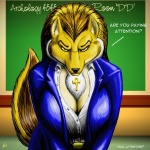 1:1 ankh anthro belt big_breasts breasts canid canine canis chest_tuft cirrel cleavage clothed clothing digital_media_(artwork) egyptian female fur golden_jackal hair jackal long_hair mammal nohni_wabanda solo tail teacher tuft