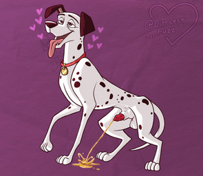 4_toes ahegao anatomically_correct anatomically_correct_genitalia anatomically_correct_penis animal_genitalia animal_penis balls black_markings bodily_fluids brown_eyes canine_genitalia canine_penis collar collar_tag feet feral feral_peeing genital_fluids genitals heart_symbol hearts_around_head knot knot_in_sheath knotted_penis lidded_eyes looking_pleasured male male_feral markings paws peeing penis presenting presenting_penis quadruped raised_paw sheath solo spots spotted_body teeth toes tongue tongue_out urine urine_on_ground urine_pool urine_stream watersports white_body littlestfuzz 101_dalmatians disney pongo canid canine canis dalmatian domestic_dog mammal 2023 digital_drawing_(artwork) digital_media_(artwork) hi_res