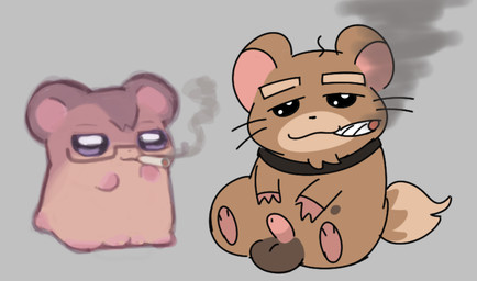balls brown_body brown_fur chibi drugs duo female feral fur genitals grey_background male marijuana penis simple_background sitting smoke smoking urethra vulva clockstops3am conditional_dnp not_a_furfag cricetid hamster mammal rodent artist_collaboration