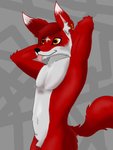 abstract_background anthro featureless_crotch fur male orange_eyes red_body red_fur solo tongue tongue_out kolpom frexy_(character) canid canine fox mammal 3:4 compression_artifacts hi_res