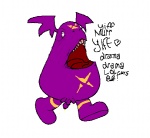 balls drama genitals male markings mascot not_furry open_mouth penis purple_body simple_background solo white_background wings darkdoomer mcdonald's dragoneer_(character) grimace_(mcdonald's)