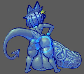 accessory anthro backsack balls big_balls big_penis blue_balls blue_body blue_ears blue_hair blue_penis bracelet butt cock_ring genitals glistening glistening_body grey_background hair huge_balls huge_penis hyper hyper_balls hyper_genitalia hyper_penis jewelry male nude_anthro nude_male penis penis_accessory penis_jewelry rear_view simple_background solo spade_tail star tail thick_thighs translucent translucent_body vein veiny_penis bitwily kai_(bitwily) demon felid feline ghost hybrid mammal spirit 2025 absurd_res hi_res