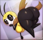 antennae_(anatomy) anthro bent_over big_breasts big_butt black_body black_exoskeleton black_eyes black_sclera breasts brown_body brown_exoskeleton bubble_butt butt butt_focus dutch_angle exoskeleton eyelashes female floating flying fur grey_background hanging_breasts huge_butt huge_thighs insect_wings looking_at_viewer looking_back motion_lines nude pokemorph rear_view short_stack simple_background smile solo stick_arms thick_limbs thick_thighs vignette white_body white_exoskeleton white_eyes wide_hips wings yellow_body yellow_exoskeleton yellow_fur miso_souperstar nintendo pokemon arthropod generation_7_pokemon pokemon_(species) ribombee 2022 absurd_res hi_res