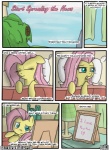 bed bedding blanket blue_eyes comic english_text equid equine eyes_closed female feral fluttershy_(mlp) friendship_is_magic fur furniture hair hasbro horse inside lamp mammal my_little_pony outside paper picture_frame pillow pink_hair pony sky sleeping solo speccysy text window yellow_body yellow_fur
