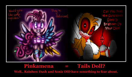 blood bodily_fluids caption comparison creepy cupcake duo female feral food motivational_poster sharp_teeth soul_devouring_eyes teeth text unknown_artist cupcakes_(mlp_fanfic) friendship_is_magic hasbro my_little_pony sega sonic_the_hedgehog_(series) pinkie_pie_(mlp) tails_doll earth_pony equid equine horse mammal pony crossover english_text hi_res