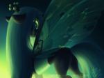 2016 4:3 arthropod changeling female feral friendship_is_magic green_eyes green_hair green_theme hair hasbro hi_res hole_(anatomy) insect_wings joellethenose long_hair looking_at_viewer looking_back looking_back_at_viewer my_little_pony queen_chrysalis_(mlp) solo wings