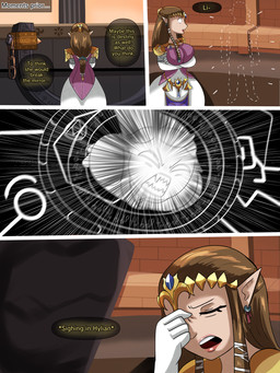braided_hair braided_ponytail breasts brown_hair crossed_arms crown ear_piercing ear_ring eyelashes eyes_closed facepalm female hair headgear humanoid_pointy_ears humor lips long_ears long_hair male piercing pointy_ears ponytail ring_piercing thick_thighs tiara wide_hips mackdazzle nintendo the_legend_of_zelda twilight_princess link princess_zelda humanoid hylian 3:4 comic hi_res