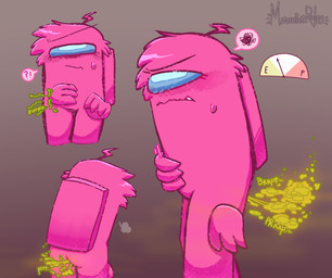 ahoge anthro bloated blush bodily_fluids fart fart_cloud fart_fetish female fuel_gauge hair meter pink_body pink_hair solo sweat moonietrules among_us innersloth impostor_(among_us) pink_(moonietrules) digital_media_(artwork) hi_res ibispaint_(artwork)