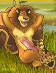 anthro balls balls_outline bedroom_eyes big_balls big_penis black_pawpads blue_eyes brown_body brown_fur bulge claws countershading detailed_background detailed_bulge erection feet foot_fetish foot_focus forest fur genital_outline genitals glistening glistening_body glistening_genitalia grass hair humanoid_genitalia humanoid_penis jungle looking_at_viewer lying male mascot muscular narrowed_eyes nipples nude orange_body orange_fur pawpads paws penis penis_outline plant presenting presenting_balls presenting_penis resting river rock seductive smile solo text toe_claws tongue tree yellow_body yellow_fur dasoka tokuya dreamworks madagascar_(series) alex_(madagascar) felid feline lion mammal pantherine 2022 absurd_res digital_media_(artwork) english_text full-length_portrait hi_res meme portrait shaded watermark