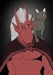 ambiguous_gender anthro duo featureless_chest feral gradient_background hair horn humanoid_pointy_ears male membrane_(anatomy) membranous_wings pointy_ears red_body simple_background white_hair wings lshadowart disney gargoyles brooklyn_(gargoyles) domestic_cat felid feline felis gargoyle mammal scalie digital_media_(artwork) flat_colors