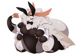 4_arms antennae_(anatomy) anthro big_breasts blush bow_tie breasts bunny_costume clothed clothing costume fake_ears fake_rabbit_ears female fluffy insect_wings lepidopteran_wings multi_arm multi_limb neck_tuft overweight overweight_female sitting solo tail tuft wings mochitig mythology kinuyo_(mochitig) arthropod domestic_silk_moth dragon hybrid insect lepidopteran moth mythological_creature mythological_scalie scalie 2024