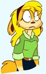 anthro blonde_hair blue_eyes clothed clothing distraught female fully_clothed fur hair orange_body orange_fur simple_background simple_coloring solo tail white_background najalatte jak_and_daxter naughty_dog sony_corporation sony_interactive_entertainment tess_(jak_and_daxter) mammal mustelid ottsel hi_res