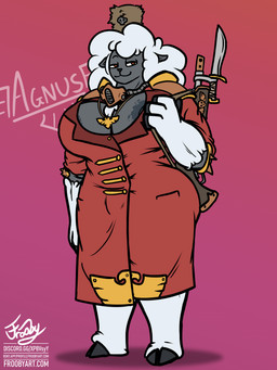 anthro areola areola_slip armor big_breasts biped blotchy_areola breasts bulge chest_tuft clothing coat fluffy fluffy_arms fluffy_hair fluffy_legs fur fur_hat gas_mask grey_body gun gynomorph gynomorph_anthro hair huge_breasts intersex intersex_anthro jewelry lasgun mask muscular muscular_gynomorph muscular_intersex necklace orange_eyes ranged_weapon rifle shoulder_pads simple_background smile smug smug_face solo standing text topwear trenchcoat tuft weapon white_body wide_hips frooby warhammer_(franchise) warhammer_40000 bovid caprine mammal sheep 3:4 absurd_res digital_media_(artwork) hi_res busty_boy_(lore)