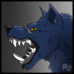 black_border blue_body blue_fur border canine_teeth ear_piercing fur male mouth_shot open_mouth piercing scar snarling solo teeth underbite yellow_sclera yamatopawa mythology matt_werewolf canid canine canis mammal mythological_canine mythological_creature werecanid werecanine werecreature werewolf wolf
