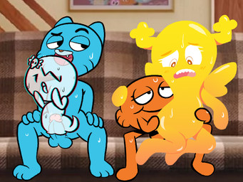 anthro balls blue_body blue_fur blush bodily_fluids erection eyebrows fangs female foreskin fur furniture genitals group horn humanoid_genitalia humanoid_penis loli looking_pleasured male male/female nipples nude open_mouth partner_swap penetration penis raised_eyebrow retracted_foreskin sex shota sofa sweat teeth tongue tongue_out vaginal vaginal_penetration wings young young_anthro bluejr cartoon_network the_amazing_world_of_gumball carrie_krueger darwin_watterson gumball_watterson penny_fitzgerald aquatic cyprinid cypriniform domestic_cat fairy felid feline felis fish ghost goldfish mammal spirit 4:3 brother_(lore) brothers_(lore) indirect_incest_(lore) sibling_(lore)