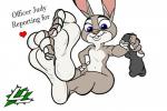 5_fingers 5_toes anthro blue_eyes clothing feet female fingers foot_focus footwear fur grey_body grey_clothing grey_footwear grey_fur grey_legwear grey_socks heart_symbol humanoid_feet legwear nude plantigrade simple_background smile socks soles solo text toes white_background lazzylad disney zootopia judy_hopps lagomorph leporid mammal rabbit english_text