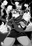 anthro cloak clothing electricity female lightning magic_user manga_style solo sorcery storm text witch murazaki emberfox canid canine fennec_fox fox mammal true_fox absurd_res black_and_white comic english_text hi_res monochrome