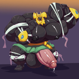 5_fingers 5_toes anthro armor balls big_balls big_muscles big_pecs big_penis bodily_fluids clothing cum ejaculation erection feet fingers flexing genital_fluids genitals grin huge_balls huge_muscles huge_pecs huge_penis hyper hyper_balls hyper_genitalia hyper_muscles hyper_pecs hyper_penis male muscular muscular_anthro muscular_male pecs penis smile solo thick_penis toes bobert ambiguous_species canid canine mammal 1:1 2020 hi_res