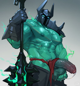 2_horns abs areola armor balls big_balls big_muscles big_penis blue_eyes bodily_fluids bottomwear bottomwear_aside clothed clothing clothing_aside colored_fire cum cum_drip dark_penis darkened_balls darkened_genitalia darkened_penis dripping erection fire foreskin gauntlets genital_fluids genitals glans glistening glistening_body glistening_genitalia glistening_penis glistening_skin gloves glowing glowing_eyes gradient_background green_body green_fire green_legs green_neck green_skin handwear headgear helmet holding_balls holding_object holding_weapon horn horned_helmet huge_muscles humanoid_genitalia humanoid_penis ineffective_clothing ineffective_loincloth leaking leaking_cum loincloth loincloth_aside looking_at_viewer male mask melee_weapon muscular muscular_arms muscular_humanoid muscular_male nipples not_furry partially_clothed partially_clothed_humanoid partially_clothed_male pecs penile penis red_bottomwear red_clothing red_loincloth side_view simple_background solo standing v-cut vein veiny_penis weapon dendryte_axxon league_of_legends riot_games tencent mordekaiser_(lol) humanoid spirit undead absurd_res hi_res