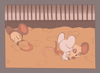 ambiguous_gender brown_body brown_fur chibi detailed_background duo eyes_closed female fence feral feral_on_feral fur glistening_eyelids hay male male/female sex sleeping tail tail_wraps tan_body tan_fur white_body white_fur wraps clockstops3am conditional_dnp mammal mouse murid murine rodent 2022 hi_res warm_colors