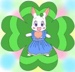 anthro blush chest_tuft clothing clover_(plant) dress eyelashes female fur heart_symbol japanese looking_at_viewer plant purple_eyes shamrock short_fur solo tuft white_body white_fur unknown_artist happy_happy_clover pixiv sayuri_tatsuyama clover_(happy_happy_clover) lagomorph leporid mammal rabbit