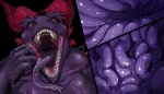 anthro bodily_fluids claws detailed_internal esophageal_sphincter fangs first_person_view forked_tongue fully_inside goo_drip guts horn inside_stomach internal looking_at_viewer male male_pred mouth_shot muscular muscular_anthro muscular_male open_mouth oral_vore organs pecs prey_pov purple_body red_eyes saliva simple_background slime solo squish stomach swallowing teeth throat tongue tongue_out vore mzmrt mythology devourer_(razor_koopa) dragon goo_creature goo_dragon mythological_creature mythological_scalie scalie 7:4 absurd_res comic digital_media_(artwork) hi_res sequence