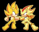 anthro bare_hands barefoot battle duo feet fight male ring_(sonic) super_form domestic_maid sega sonic_the_hedgehog_(series) shadow_the_hedgehog sonic_the_hedgehog super_shadow super_sonic eulipotyphlan hedgehog mammal absurd_res alpha_channel hi_res