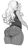 alternative_fashion big_butt bubble_butt butt clothed clothing dark_body dark_skin female gyaru hair j-fashion long_hair not_furry simple_background slightly_chubby solo standing thick_thighs tight_clothing white_background wide_hips synecdoche plus-sized_elf kuroeda_(plus-sized_elf) dark_elf elf humanoid hi_res monochrome