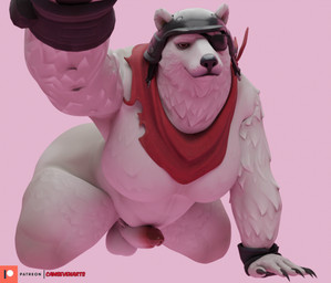 anthro armor balls black_nose claws clothing erection eye_patch eyewear finger_claws fur furgonomic_helmet furgonomics genitals glans handwear headgear helmet kerchief male mouth_closed neckerchief neckwear patreon_logo pecs penis red_kerchief red_neckerchief simple_background solo white_body white_fur camseven dollymolly323_(modeler) epic_games fortnite patreon polar_patroller bear mammal polar_bear ursine 3d_(artwork) digital_media_(artwork) hi_res