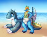 anthro beach claws clean_diaper clothing diaper duo fangs feral inflatable male pattern_diaper pool_toy pull-ups_(diaper) pump sand seaside sky smile swim_diaper teeth underjam water strawberryneko goodnites rex_(zoran) skipper(zoran) animate_inanimate dinosaur fish living_inflatable marine prehistoric_species reptile scalie shark theropod tyrannosaurid tyrannosauroid tyrannosaurus tyrannosaurus_rex