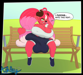 balls big_balls big_breasts big_penis bodily_fluids breasts clothing dialogue fangs genitals gynomorph hair horn huge_breasts humanoid_genitalia humanoid_penis intersex nipples open_mouth penis pigtails red_body shortstack simple_background sitting solo sweat sweaty_balls sweaty_body sweaty_breasts sweaty_genitalia tail teeth text thick_thighs tooth_gap ashley432 clarity_(ashley432) humanoid imp colored digital_drawing_(artwork) digital_media_(artwork) english_text hi_res shaded signature watermark