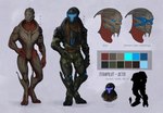 animal_genitalia armor blue_eyes bodypaint camo color_swatch face_paint genital_slit genitals glowing glowing_armor glowing_eyes hand_on_hip headgear helmet kerchief male muscular muscular_male nude shemagh solo standing text narqwibqwib bioware electronic_arts mass_effect respawn_entertainment titanfall detis alien turian character_name english_text model_sheet