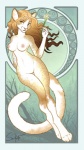 4_toes anthro art_nouveau breasts brown_body brown_fur brown_hair featureless_crotch feet female flower fur hair mandala navel nipples nude plant solo toes tree white_body white_fur yellow_eyes seskata felid leopard mammal pantherine 2015