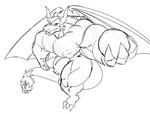 abs anthro big_pecs claws hair holding_object horn huge_pecs living_tail male muscular muscular_anthro muscular_male nipples pecs spikes spikes_(anatomy) tail unusual_anatomy unusual_tail wings dragmon mythology dragon living mythological_creature mythological_scalie scalie guide_lines hi_res monochrome sketch