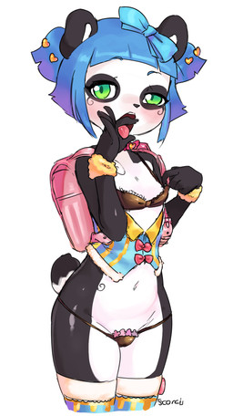 accessory anthro backpack biped black_body black_bra black_clothing black_fur black_panties black_thong black_underwear blue_hair bow_(feature) bow_accessory bow_ribbon bra breasts clothed clothing corset fellatio_gesture female fur gesture green_eyes hair hair_accessory hair_bow hair_ribbon lingerie looking_at_viewer multicolored_body multicolored_fur navel panties pigtails randoseru ribbons short_hair skimpy small_breasts solo suggestive suggestive_gesture thong tongue tongue_out topwear two_tone_body two_tone_fur underwear white_body white_fur young scorci nuwa_nightstone bear giant_panda mammal 2018 digital_media_(artwork) hi_res portrait three-quarter_portrait