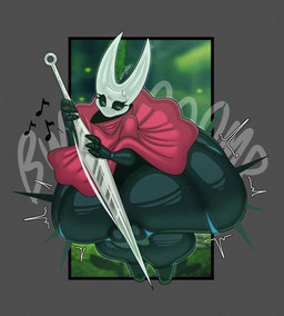 anthro big_butt black_body blue_eyes butt butt_expansion cloak clothing expansion female huge_butt huge_hips huge_thighs hyper hyper_butt hyper_hips hyper_thighs looking_back musical_note musical_symbol onomatopoeia playing_music solo sound_effects symbol text thick_thighs thigh_expansion wide_hips daeriusus hollow_knight_(franchise) team_cherry hornet_(hollow_knight) arthropod english_text hi_res