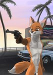 5_fingers 80's_theme animal_genitalia anthro beach brown_eyes canine_genitalia car fingers genitals gun handgun holding_object holding_weapon male nude ranged_weapon restaurant revolver smile smiling_at_another solo vehicle weapon wolfyalex96 grand_theft_auto grand_theft_auto:_vice_city rockstar_games tommy_vercetti canid canine fox mammal hi_res