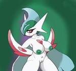 areola big_breasts biped breasts female genitals green_areola green_hair green_nipples hair head_crest innie_pussy nipples not_furry one_eye_obstructed pussy solo thick_thighs white_body white_skin poraka7 nintendo pokemon generation_6_pokemon humanoid mega_evolution mega_gallade pokemon_(species)