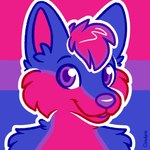 2021 ambiguous_gender anthro bisexual_pride_colors bust_portrait canid canine clip_studio_paint_(artwork) cloudpie conditional_dnp digital_drawing_(artwork) digital_media_(artwork) eyebrows fur hair icon lgbt_pride lgbt_pride_month looking_at_viewer mammal outline portrait pride_color_background pride_colors restricted_palette simple_background smile snout solo white_outline