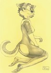 anthro female nude solo n2o canid canine canis domestic_dog mammal pomeranian spitz hi_res monochrome