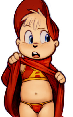 anthro black_nose blue_eyes bra bulge clothed clothing crossdressing_male eyebrows front_view fur headgear headwear male midriff navel partially_clothed red_clothing red_headwear red_topwear red_underwear solo sports_bra tan_body tan_fur teeth thong tongue topwear underwear young young_anthro young_male dandi alvin_and_the_chipmunks alvin_and_the_chipmunks_(1983) chipmunk ground_squirrel mammal rodent sciurid