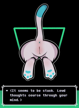 anus black_background blue_anus blue_body blue_pawpads blue_skin butt dipstick_tail female feral genitals markings multicolored_tail pawpads pink_body pink_skin pink_vulva rear_view simple_background solo stuck tail tail_markings text text_box through_wall vulva white_body white_skin conditional_dnp thehenwithatie deltarune undertale_(series) darkner felid feline mammal tasque 2021 digital_media_(artwork) english_text hi_res
